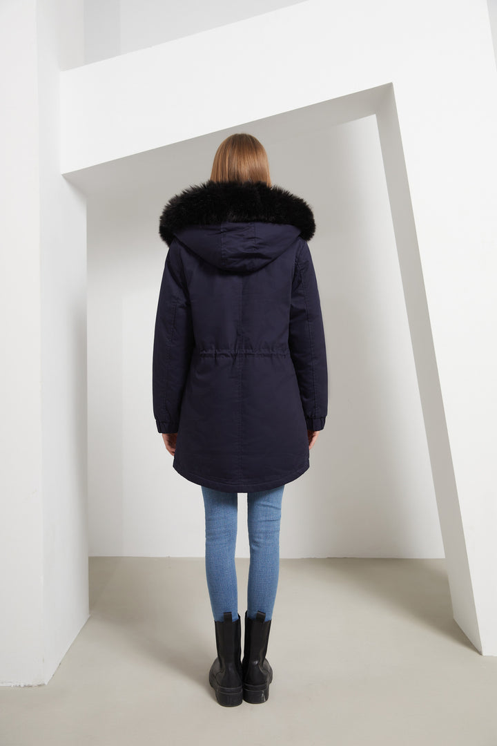 Sara - Manteau Parka Femme Mi-long avec Col en Fourrure Chic