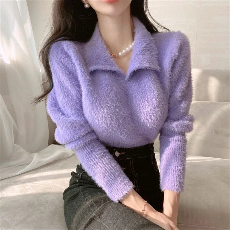 Lore - Pull en peluche avec col et manches longues