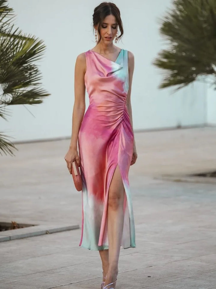 Talia - Robe tie dye à col châle