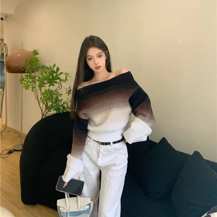 Clarissa - Pull en maille moelleux à gradient sans épaules