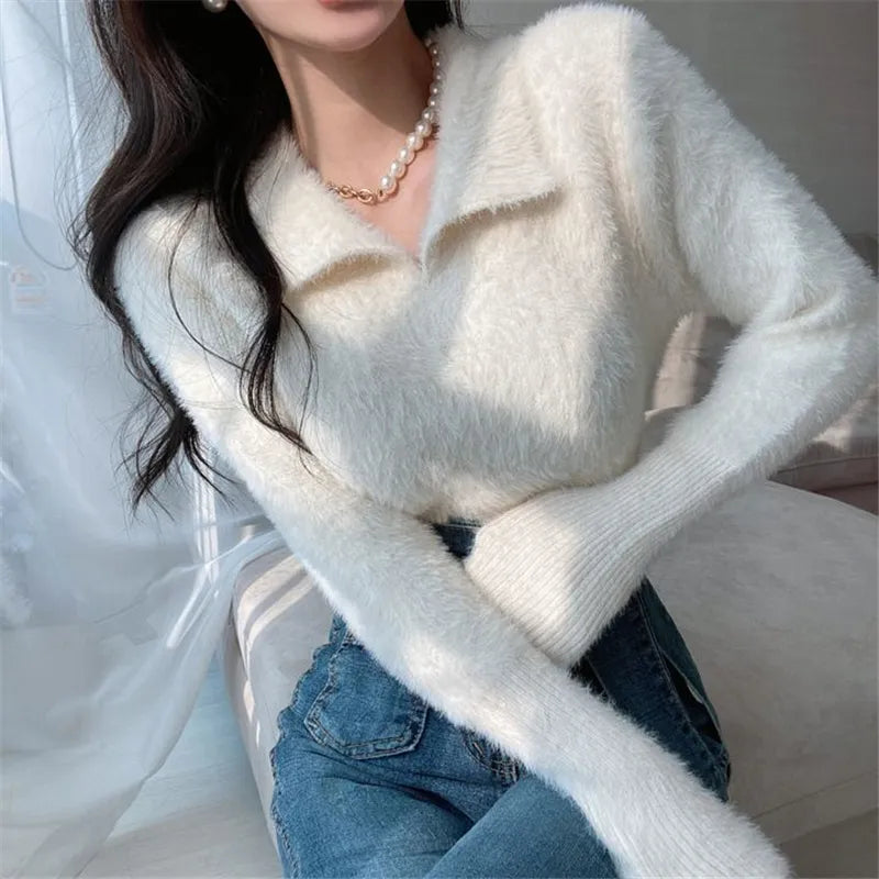Lore - Pull en peluche avec col et manches longues