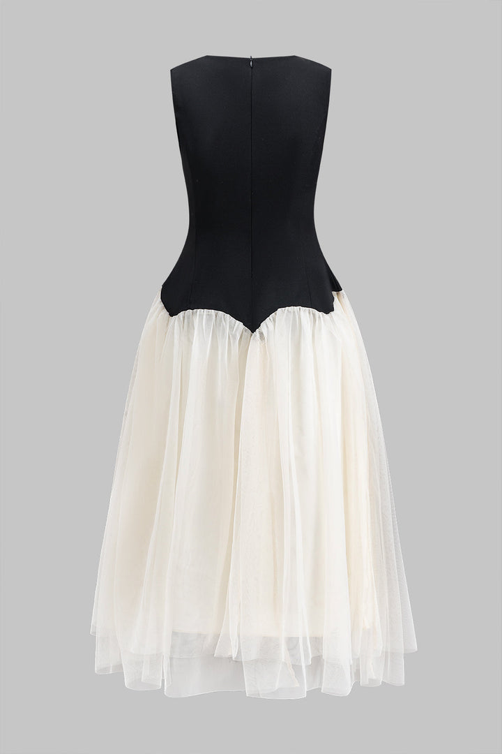 Vera - Robe midi sans manches avec fermeture éclair et ruchés