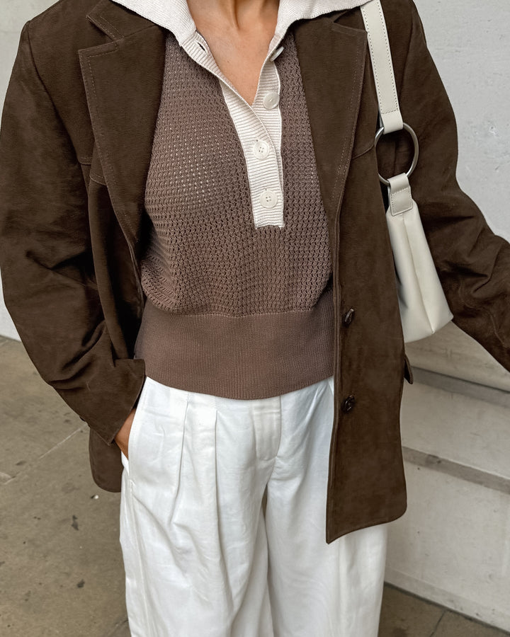 Veste ample en daim avec revers en velours rétro - Loise