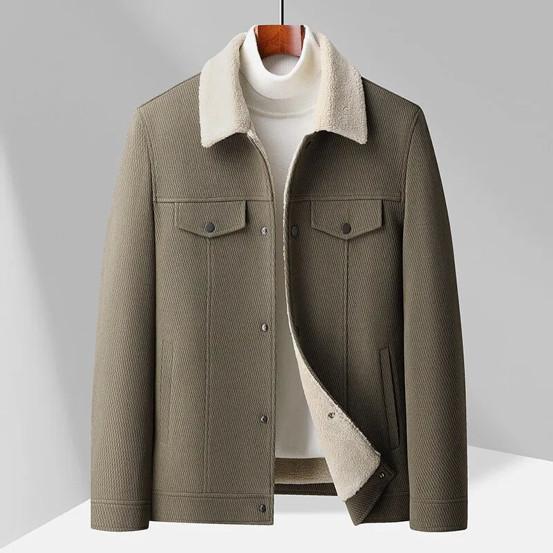 Veste à col en polaire pour hommes - Olivier