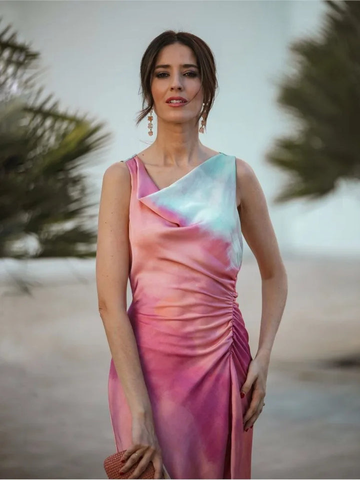 Talia - Robe tie dye à col châle