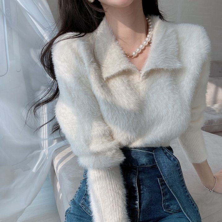 Lore - Pull en peluche avec col et manches longues