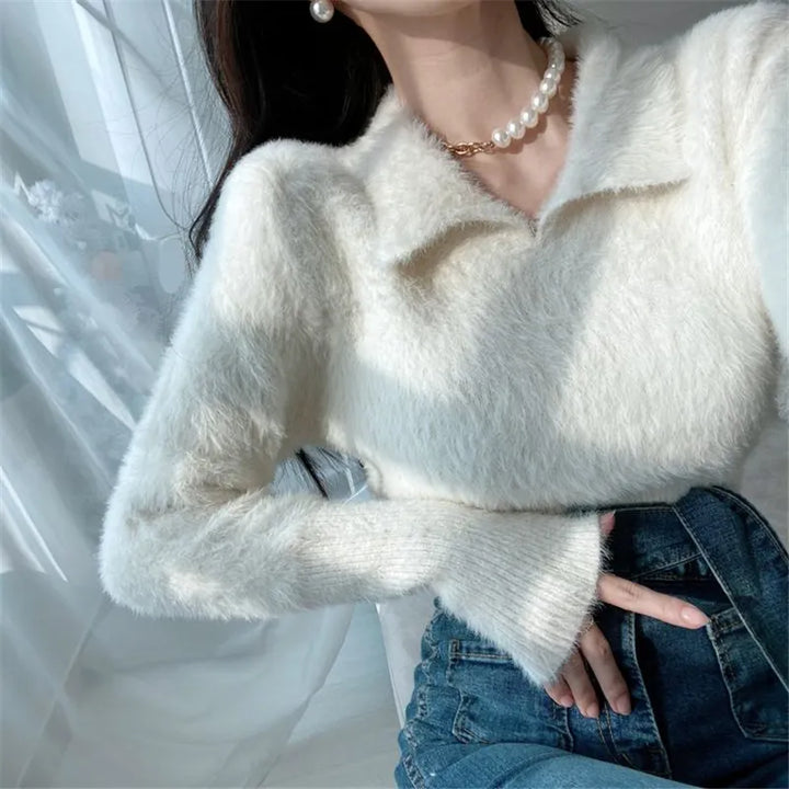Lore - Pull en peluche avec col et manches longues