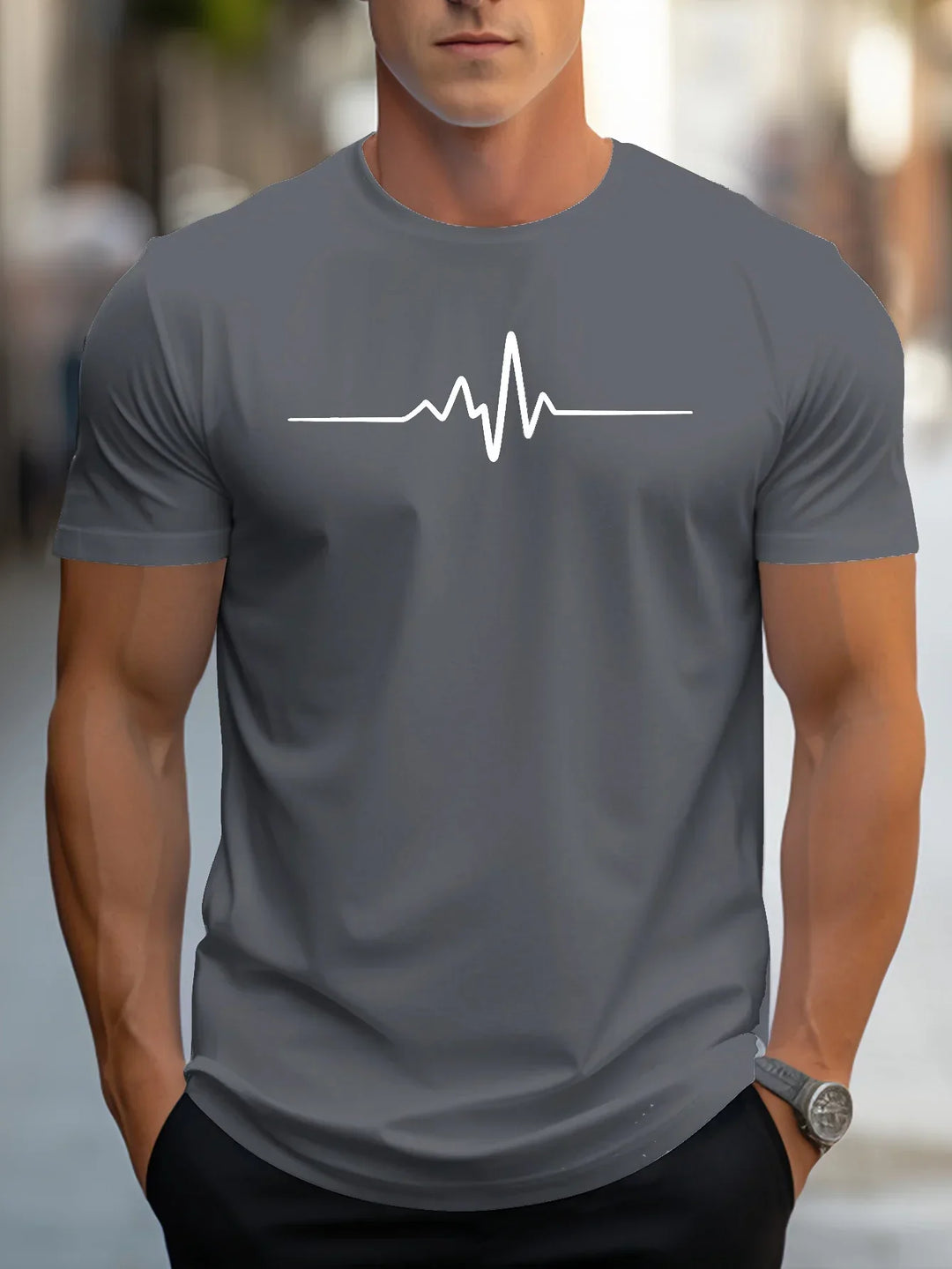 T-shirt homme slim-fit à manches courtes avec impression de battements de cœur