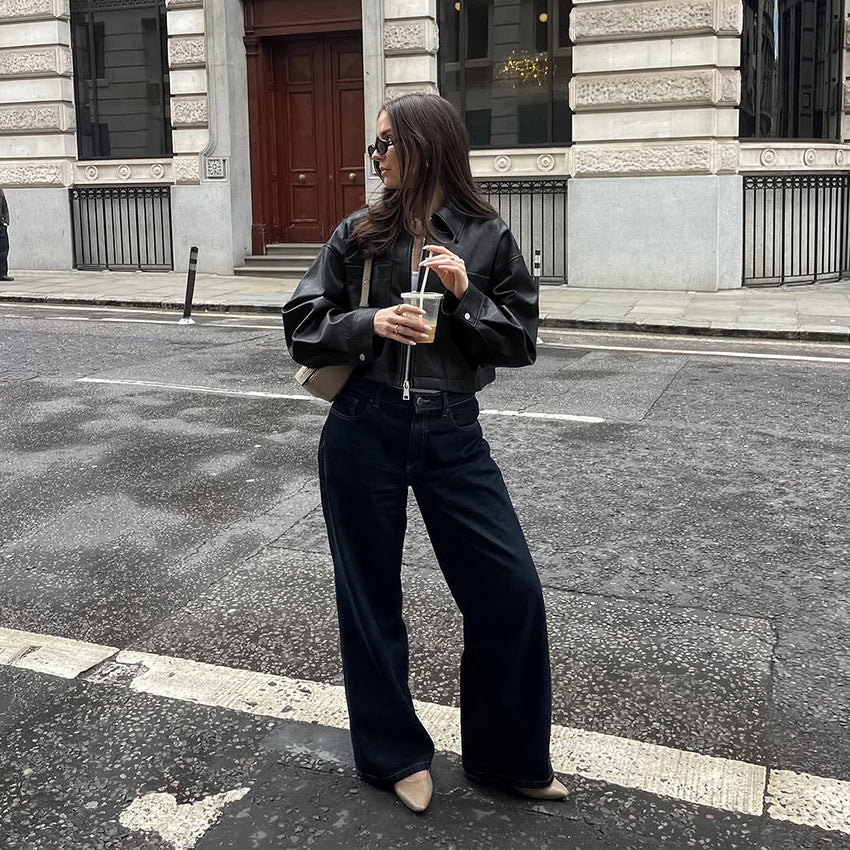 Veste courte de motard pour femme avec fermeture éclair en métal - Raizy