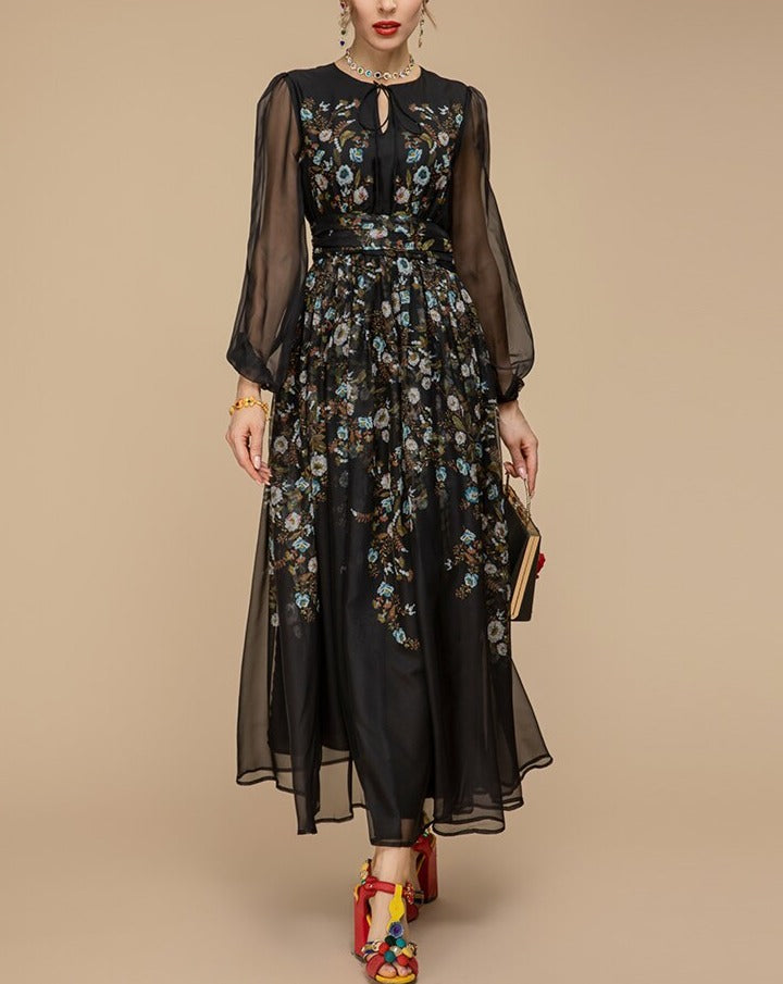 Sandrine - Maxi robe noire brodée