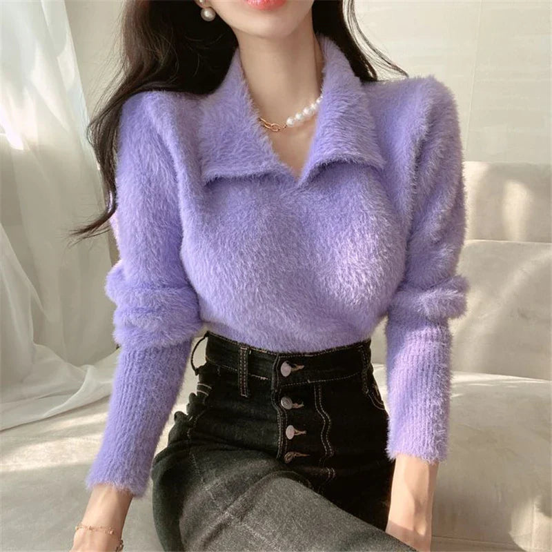 Lore - Pull en peluche avec col et manches longues