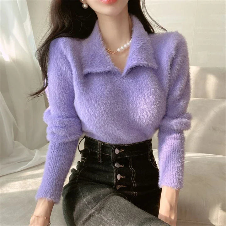 Lore - Pull en peluche avec col et manches longues