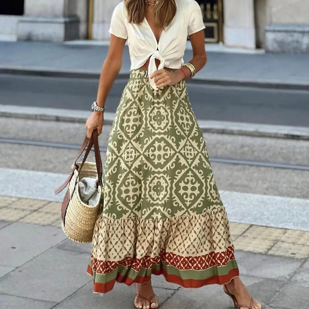 Jupe d'été femme taille haute - Maxi
