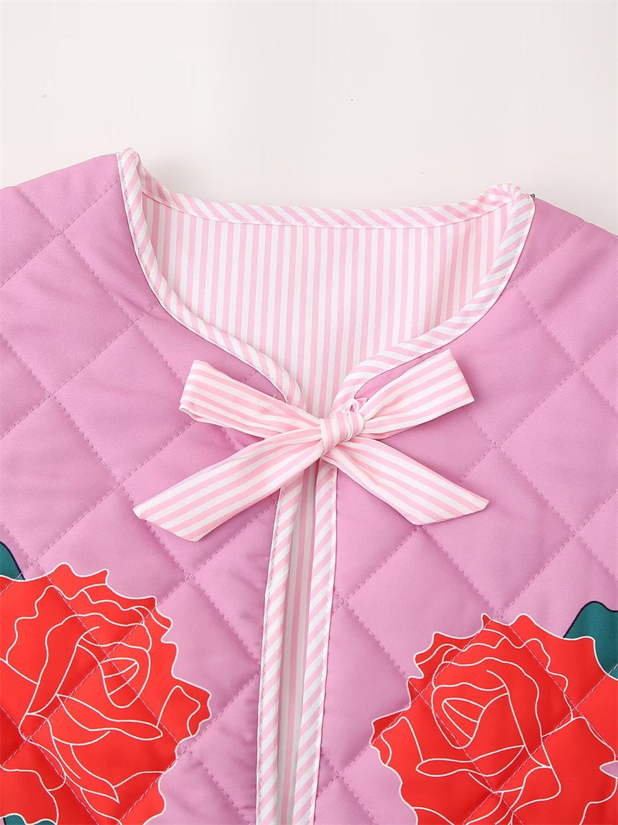 Scarlett - Manteau Rose Femme à Patchwork et Nœud