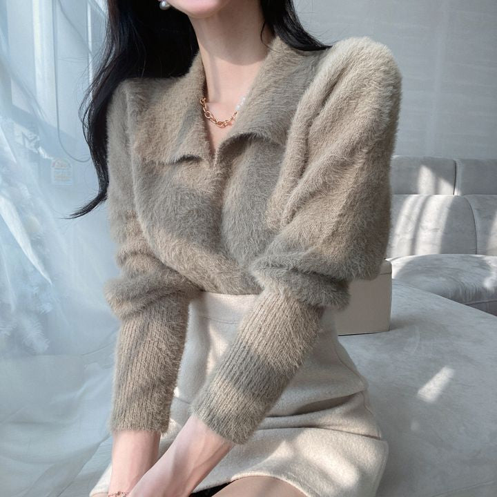 Lore - Pull en peluche avec col et manches longues