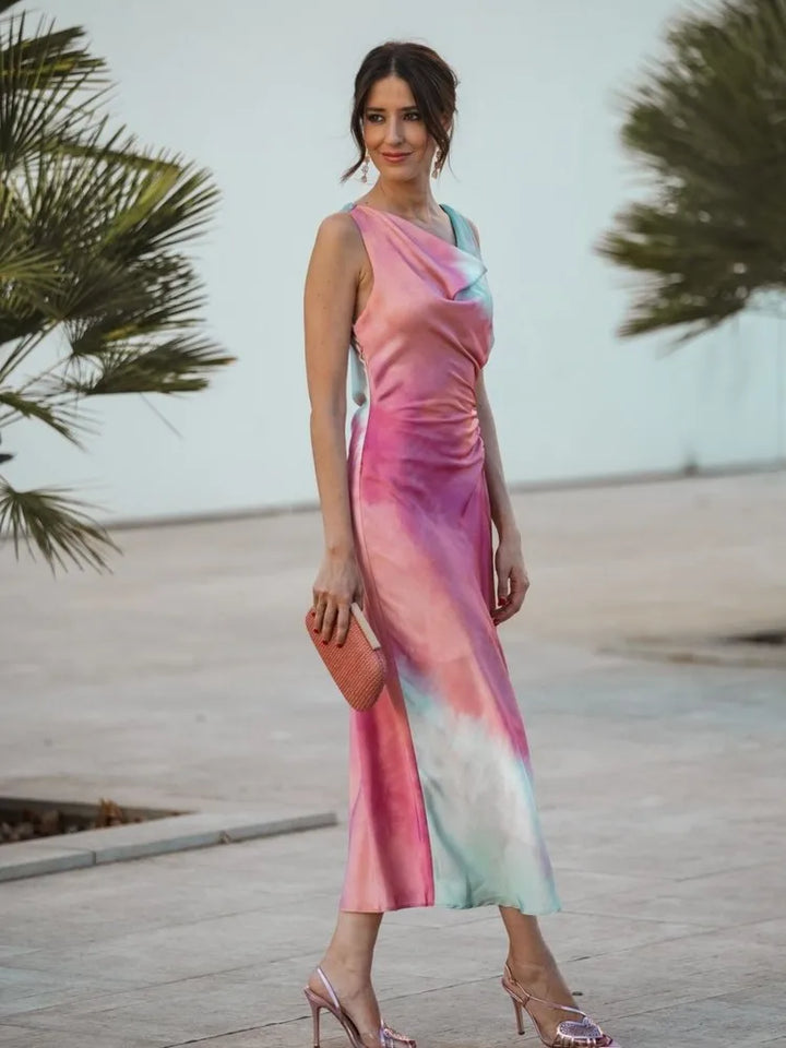 Talia - Robe tie dye à col châle