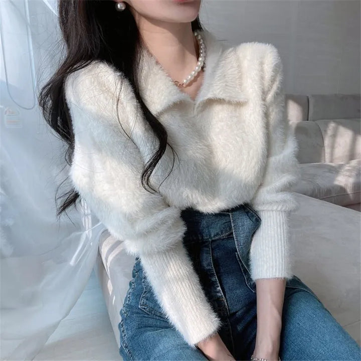 Lore - Pull en peluche avec col et manches longues