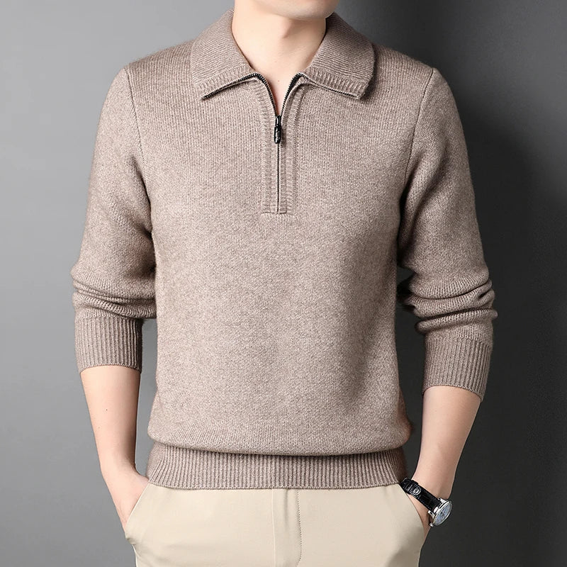 Pull tricoté à demi-fermeture éclair pour hommes - Lauro