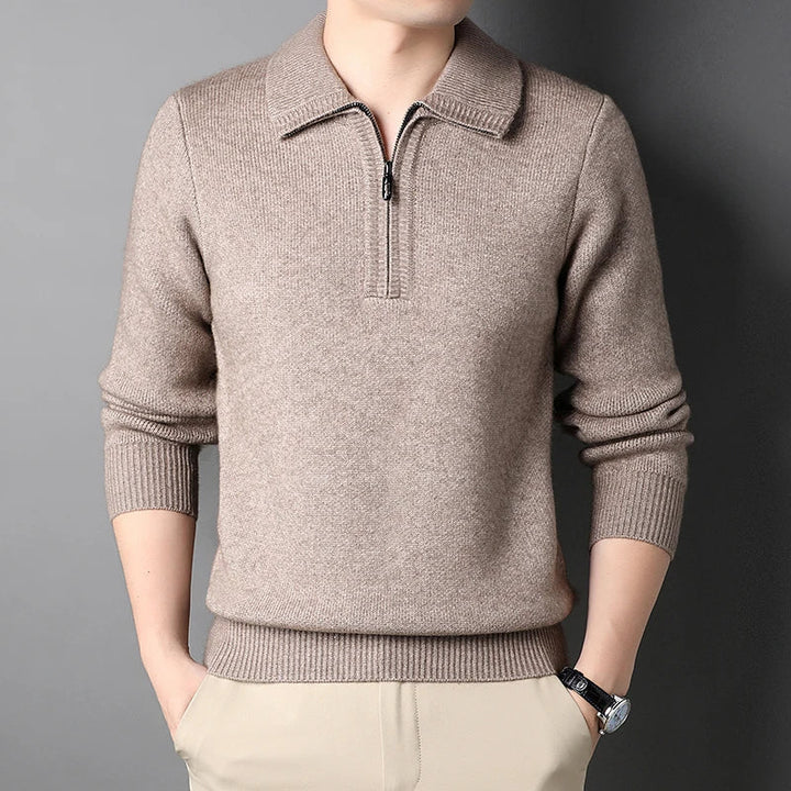 Pull tricoté à demi-fermeture éclair pour hommes - Lauro