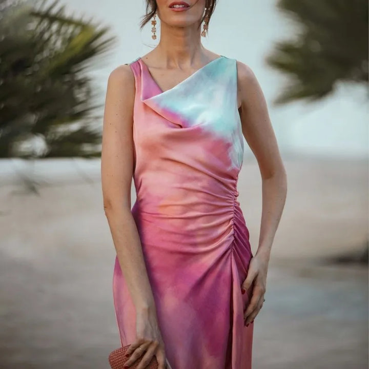 Talia - Robe tie dye à col châle