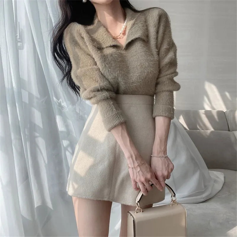 Lore - Pull en peluche avec col et manches longues