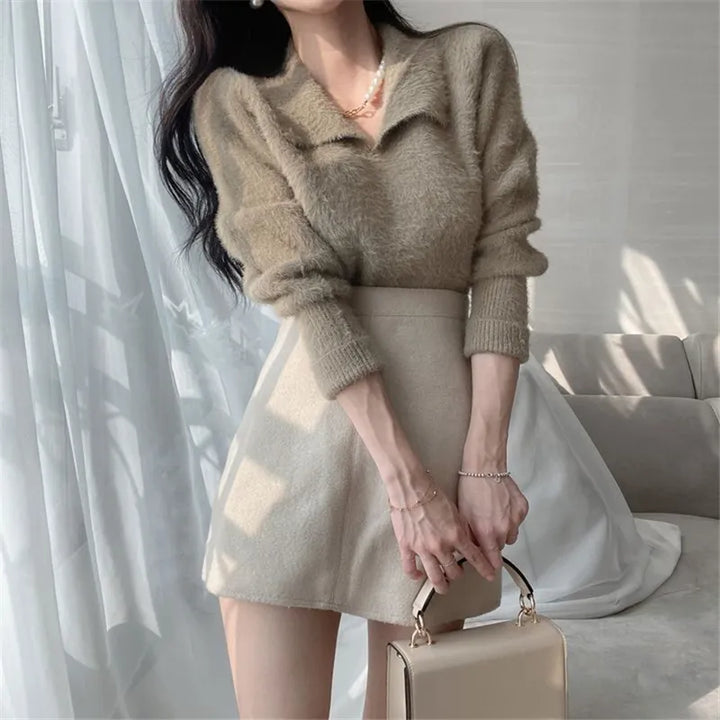 Lore - Pull en peluche avec col et manches longues