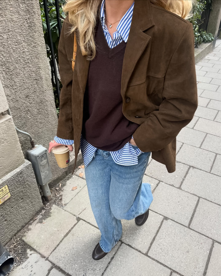 Veste ample en daim avec revers en velours rétro - Loise