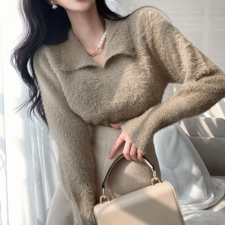 Lore - Pull en peluche avec col et manches longues
