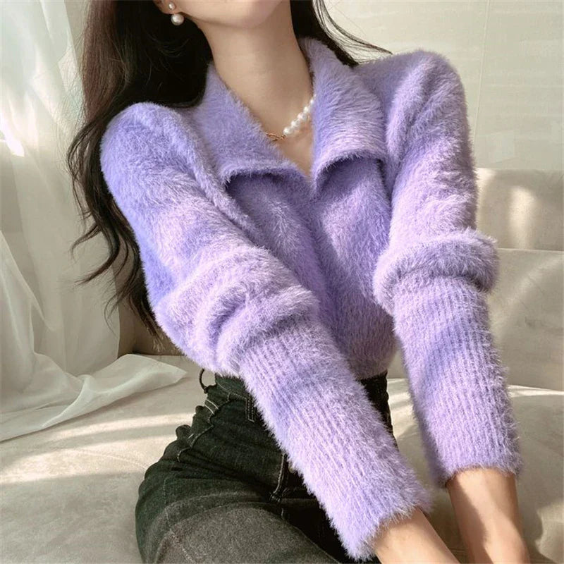 Lore - Pull en peluche avec col et manches longues