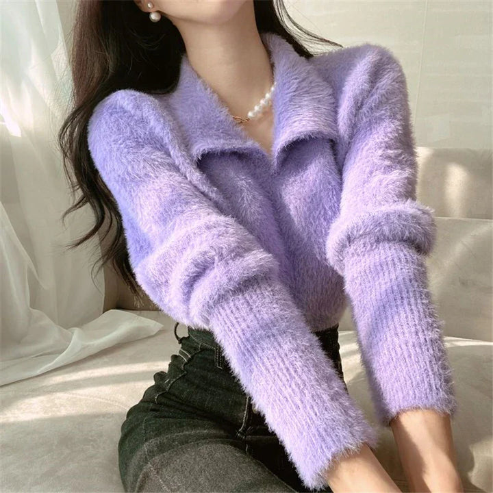 Lore - Pull en peluche avec col et manches longues