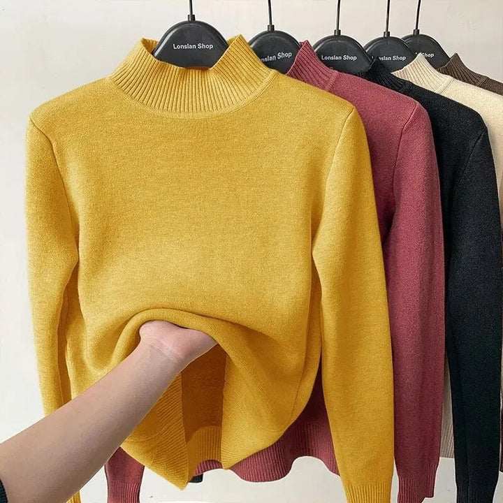 Pull à col roulé doublé de velours pour femme