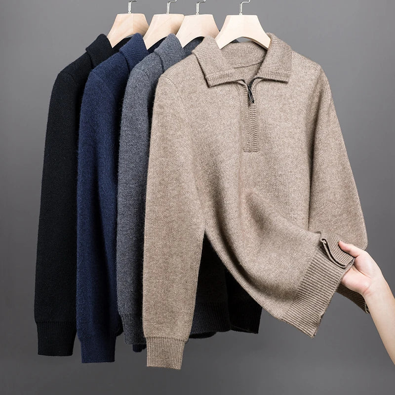 Pull tricoté à demi-fermeture éclair pour hommes - Lauro