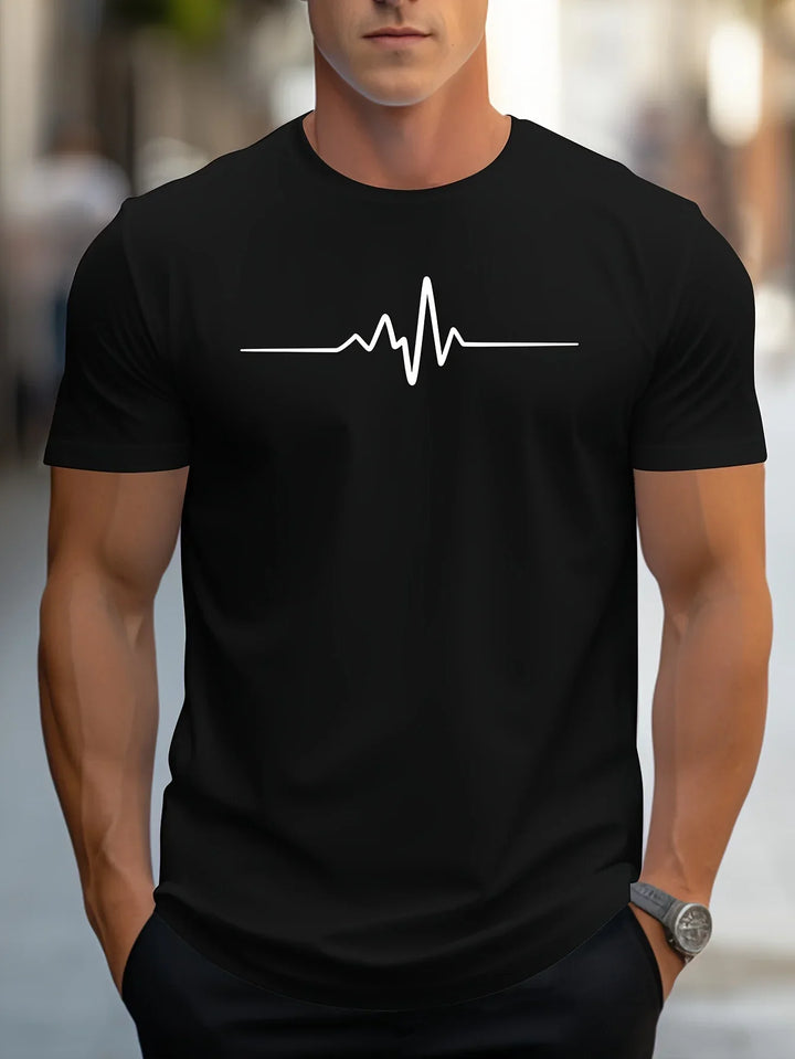 T-shirt homme slim-fit à manches courtes avec impression de battements de cœur