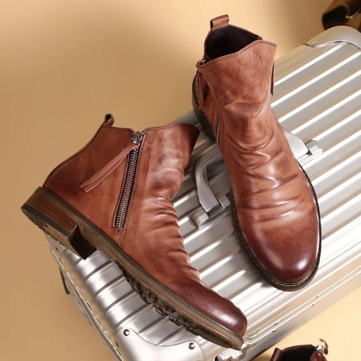 Bottines en cuir pour hommes avec fermeture éclair sur le côté - Alex