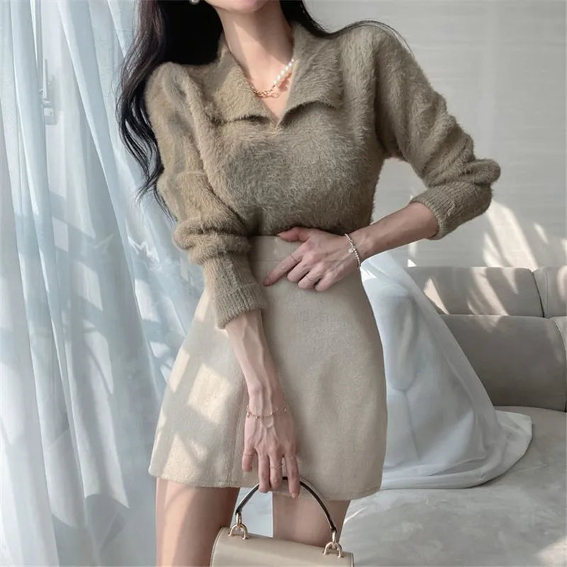 Lore - Pull en peluche avec col et manches longues