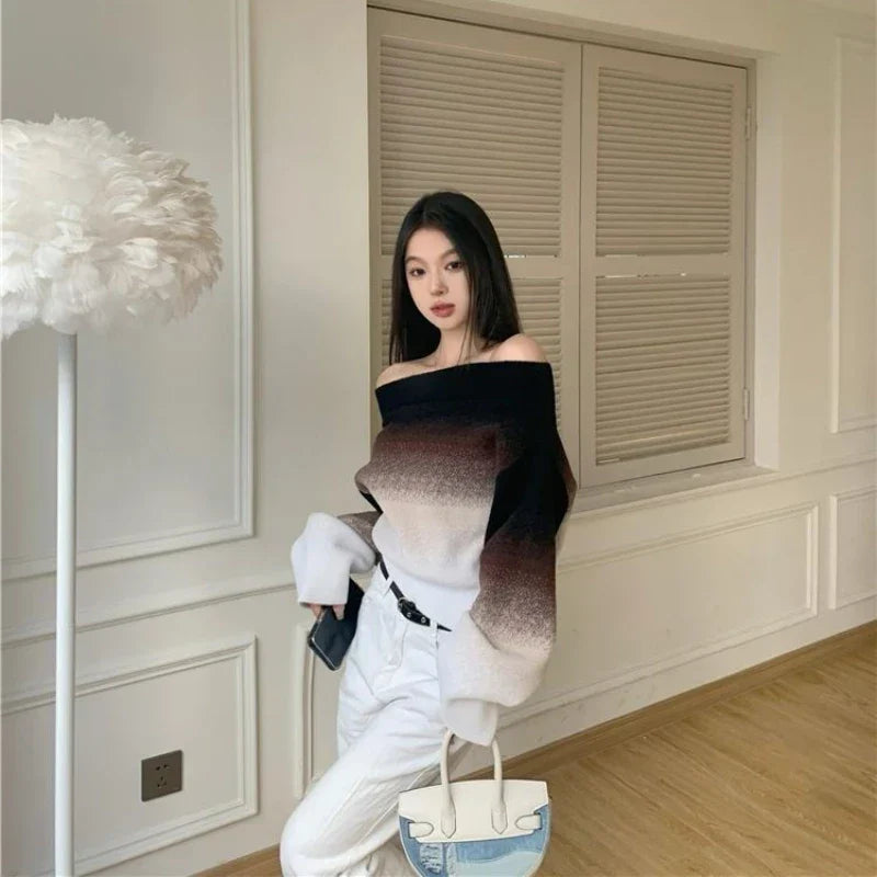 Clarissa - Pull en maille moelleux à gradient sans épaules
