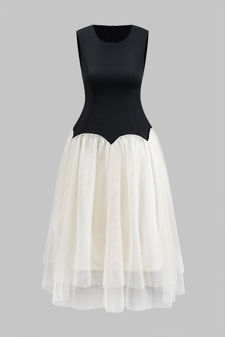 Vera - Robe midi sans manches avec fermeture éclair et ruchés