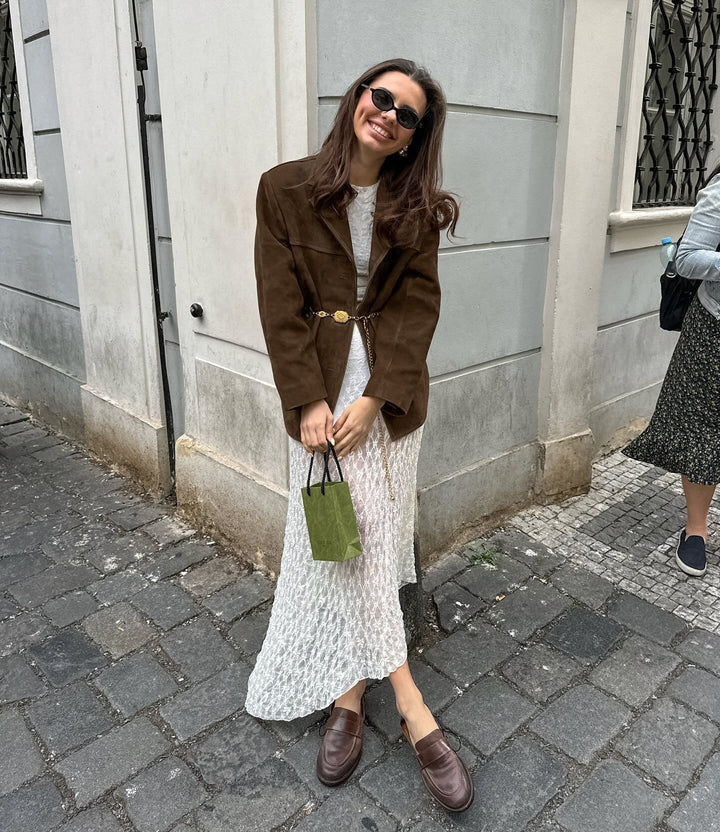 Veste ample en daim avec revers en velours rétro - Loise