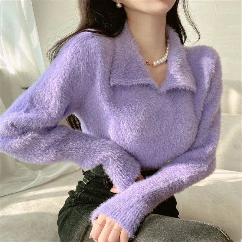Lore - Pull en peluche avec col et manches longues