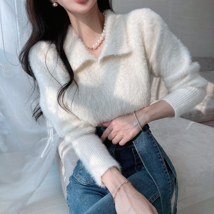 Lore - Pull en peluche avec col et manches longues