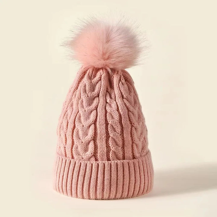Bonnet tricoté pour femme avec doublure en polaire et pompon - Sauly