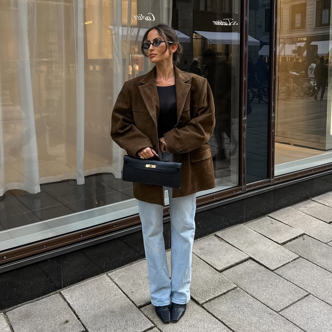 Veste ample en daim avec revers en velours rétro - Loise