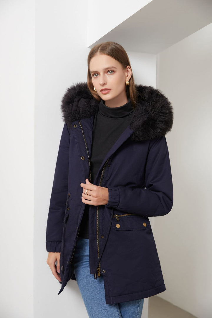 Sara - Manteau Parka Femme Mi-long avec Col en Fourrure Chic