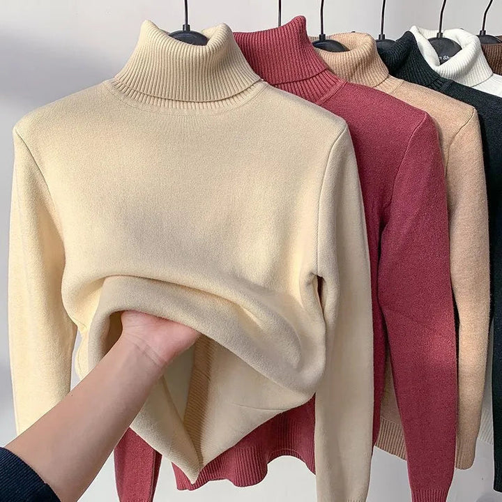 Pull à col roulé doublé de velours pour femme