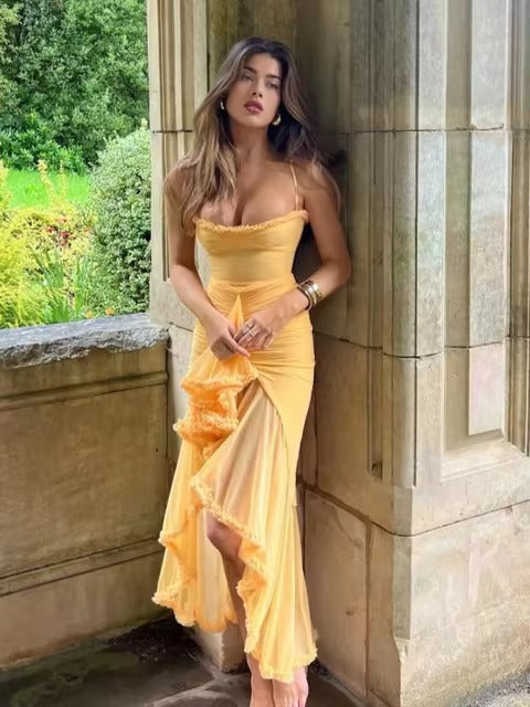 Julia - Robe longue décontractée à bretelles en dentelle pour femmes