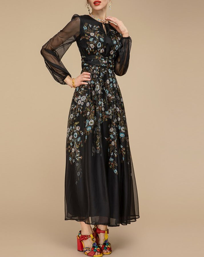 Sandrine - Maxi robe noire brodée