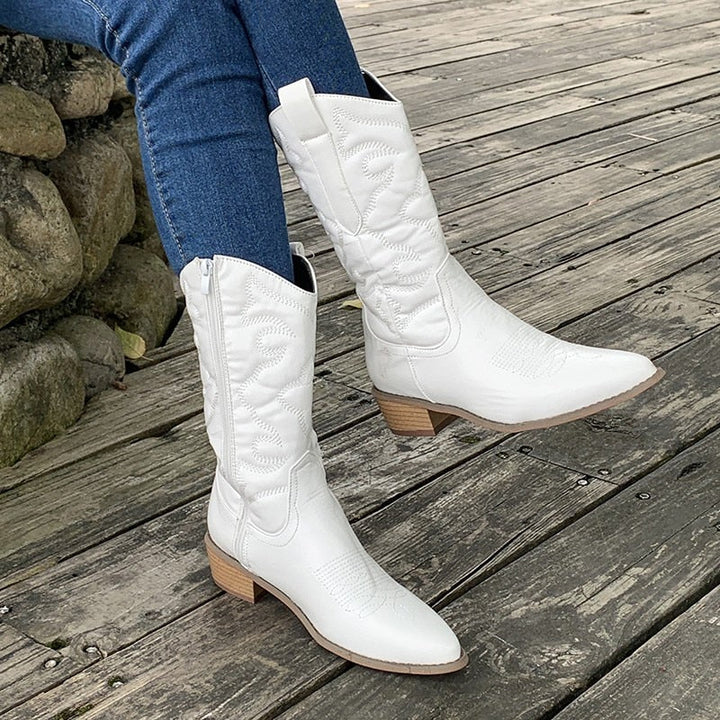 Wendy - Bottes de cow-boy rétro avec fermeture éclair sur le côté