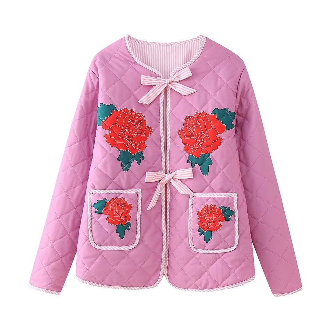 Scarlett - Manteau Rose Femme à Patchwork et Nœud