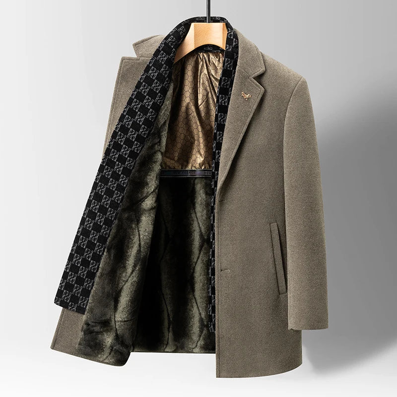 Manteau en laine pour homme, doublé de fourrure synthétique - Saviel