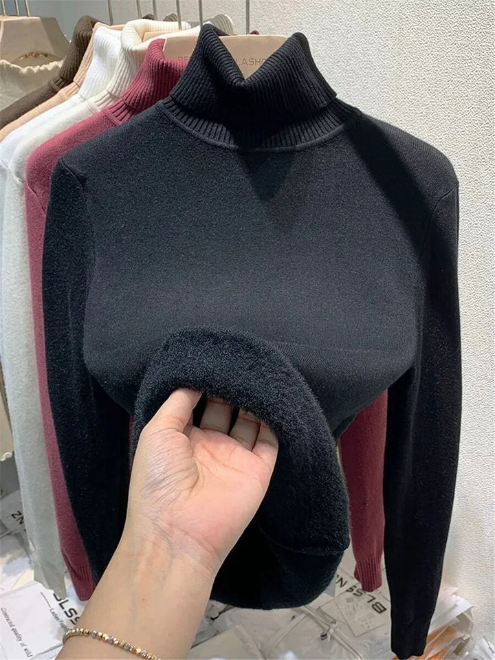 Pull à col roulé doublé de velours pour femme